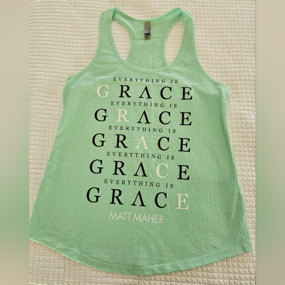 'Everything Is Grace' Mint Green Racerback Tank Size XL